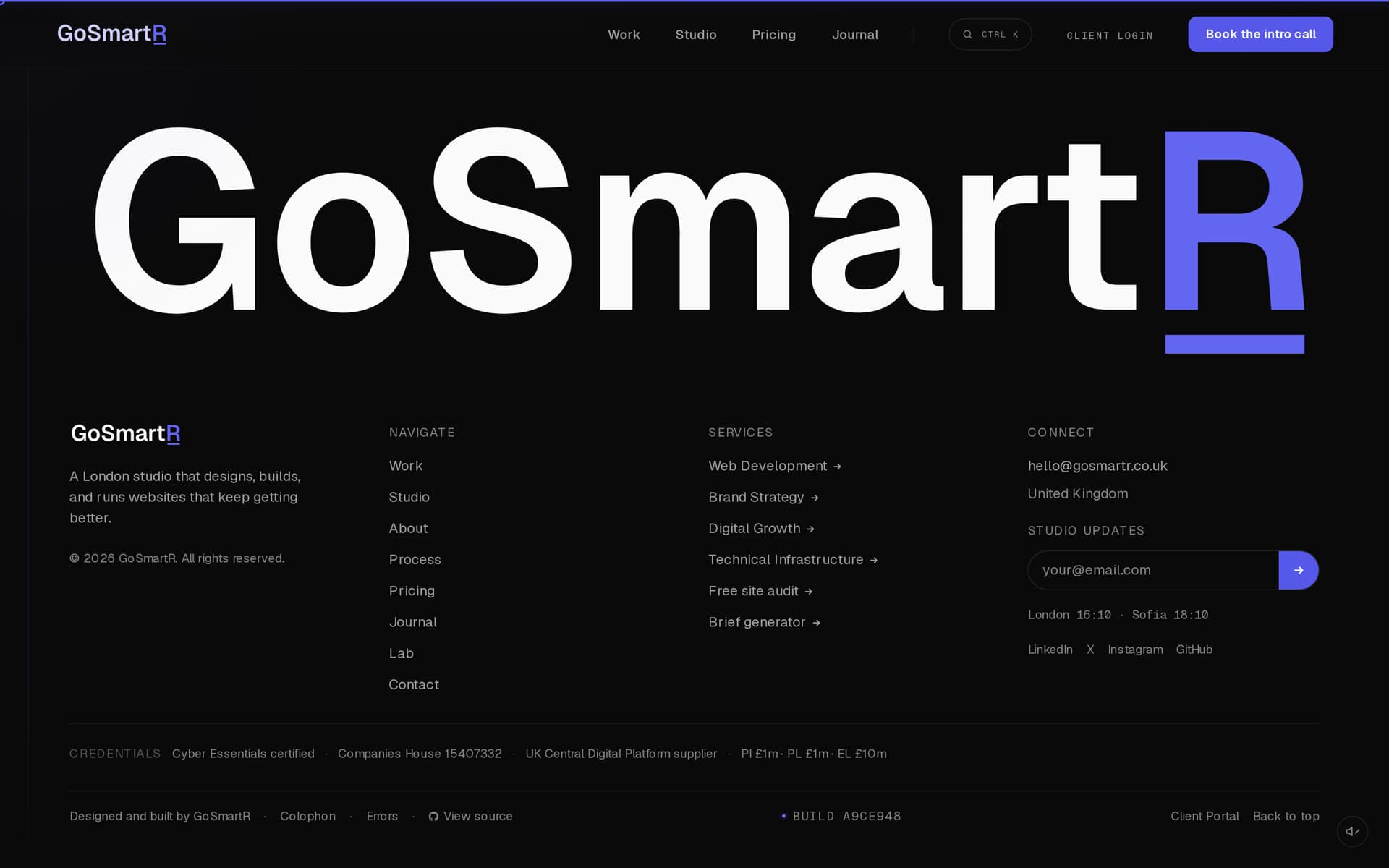 GoSmartR closing scene: the full-width wordmark above the footer