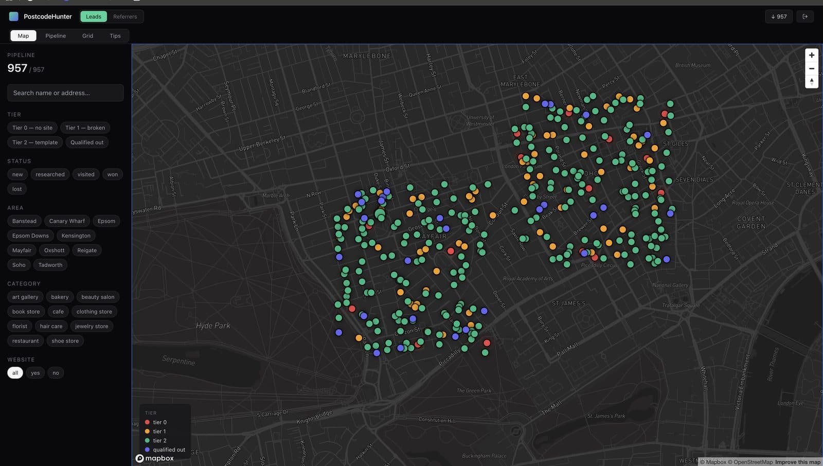 PostcodeHunter — Full-stack lead-generation tool